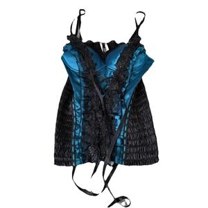 Vintage Y2K Blue Teal Bustier Lace Floral Dark Whimsigoth Fairycore Babydoll M/L